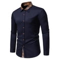 thumbnail image 4 of Kagetolytai Top Men's Casual Fashion Lapel Long Sleeve Shirt Men's Plaid Color Block Long Sleeve Shirt ​ Mens Shirts Summer Tops Navy 2XL, 4 of 4