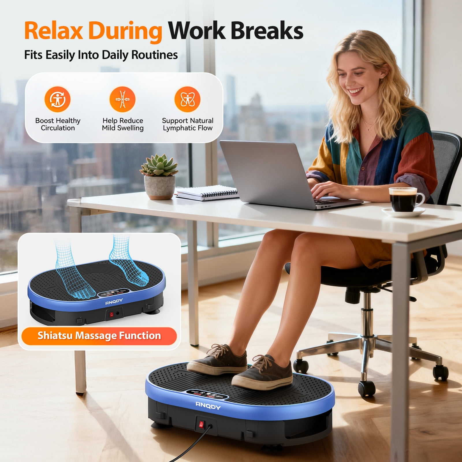 Anqdy Vibration Plate Exercise Machine for Lymphatic Drainage Weight Loss Whole Body Workout,with 2 Loops for Home Exercise Gym 350lb Capacity