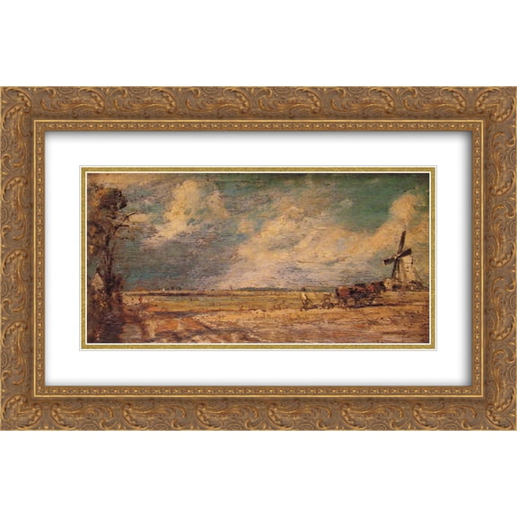John Constable 2x Matted 24x16 Gold Ornate Framed Art Print 'Spring Ploughing'