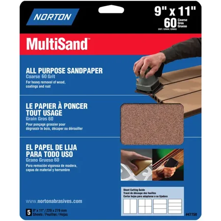

9 X 11 Norton 47750 Multisand All Purpose Sanding Sheet 60-Grit Handy-Pack