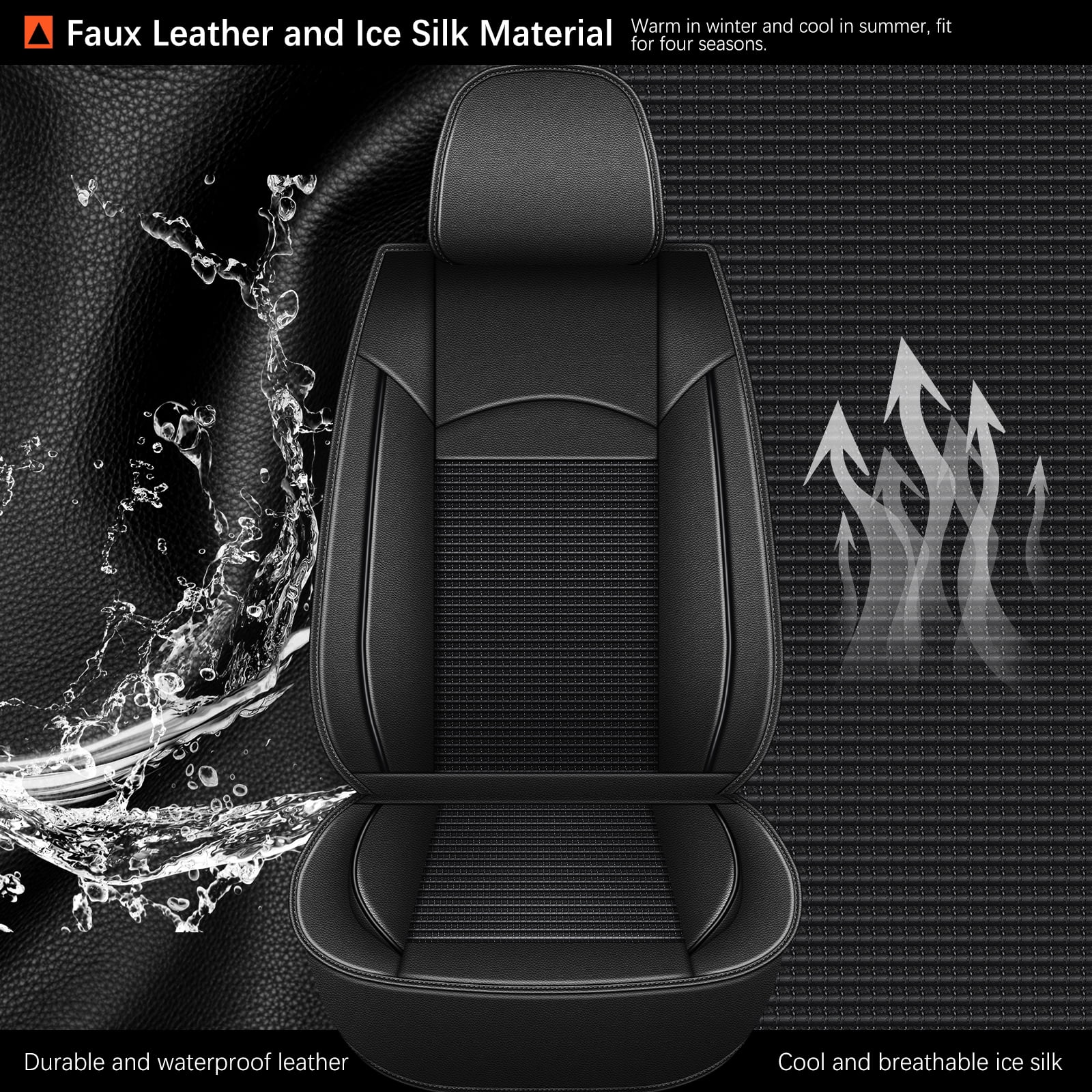 DIKSOAKR Car Seat Cover for Nissan Rogue 2008-2025 2026 Cooling Waterproof Leather Seat Covers Seat Protector Compatible Airbag Black,Front Set( 2 Seats)