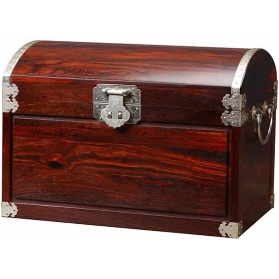 Vintage Wooden Treasure Chest, Large Antique-Style Keepsake & Jewelry Box with Lid and Lock for Decorative Storage, Pirate Chest Design