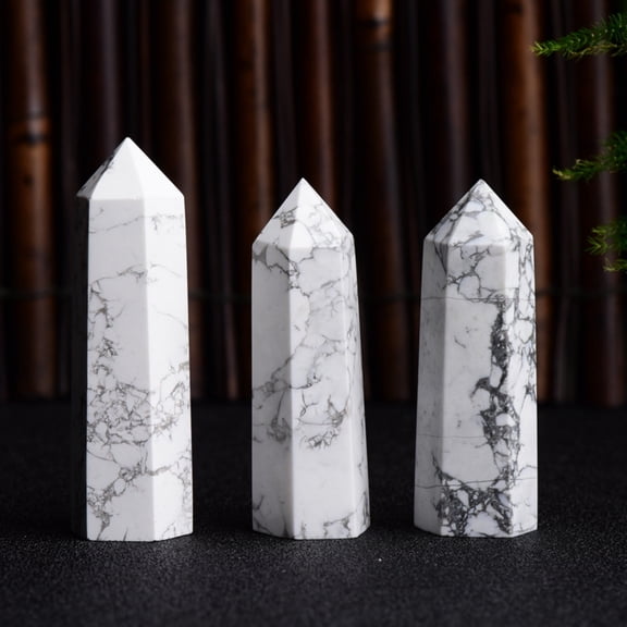 Visland 3PCS Natural Aura Howlite Crystal Wand Healing Stone White Quartz Reiki Tower Home Decoration Gifts