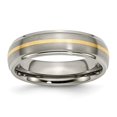 thumbnail image 1 of Titanium Ridged Edge 14K Gold Yellow Inlay 6 mm Brushed & Polished Band - Size 9, 1 of 1