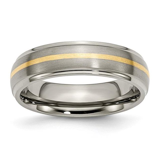 Titanium Ridged Edge 14K Gold Yellow Inlay 6 mm Brushed & Polished Band - Size 9