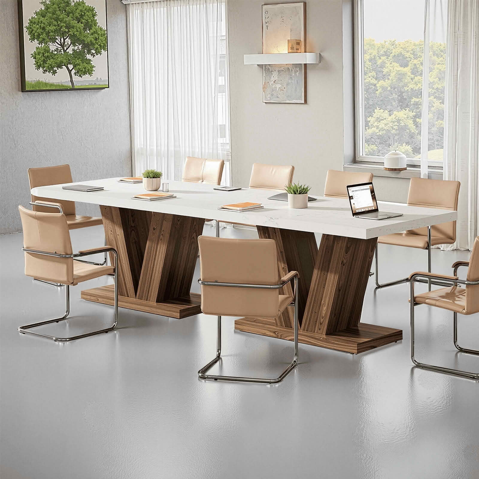MAYEERTY 47" Farmhouse Wooden Dining Table, Rectangular Kitchen Table with Sturdy Pedestal Base, Seats 4-6 People, 250LBS Load