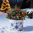 thumbnail image 4 of pathside 2 Pcs Urne de Noël Artificielle Lumineuse Extérieure, Arbres de Pin de Noël Pré-Éclairés avec Pommes de Pin, Baies Dorées et Rouges et Lumières LED Alimentées par Batterie Décoration de Jardin, 4 of 4