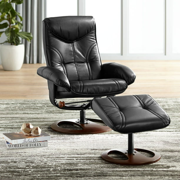 Benchmaster Black Swivel Ottoman, Leather Swivel Recliner Chair With Ottoman