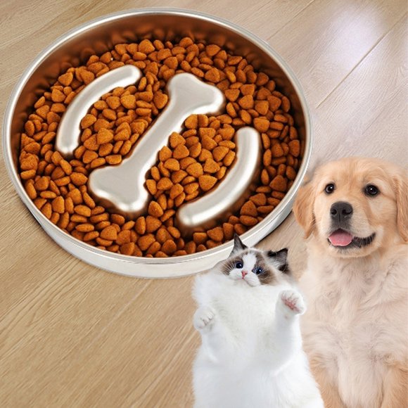 Cuenco para perros de alimentación lenta, 2 tazas de 4 mm espesor tazón de alimentación lenta de acero inoxidable antideslizante gran capacidad tazón