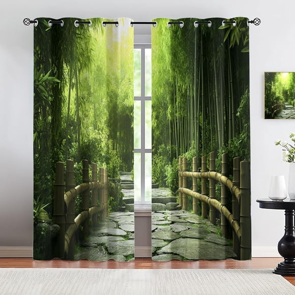 Meditation Bamboo Forest Blackout Curtains, Natural Landscape Window Drapes for Bedroom Living Room, Grommet Curtains for Kitchen Home Decor 53"W x 84"L (2 Pack)