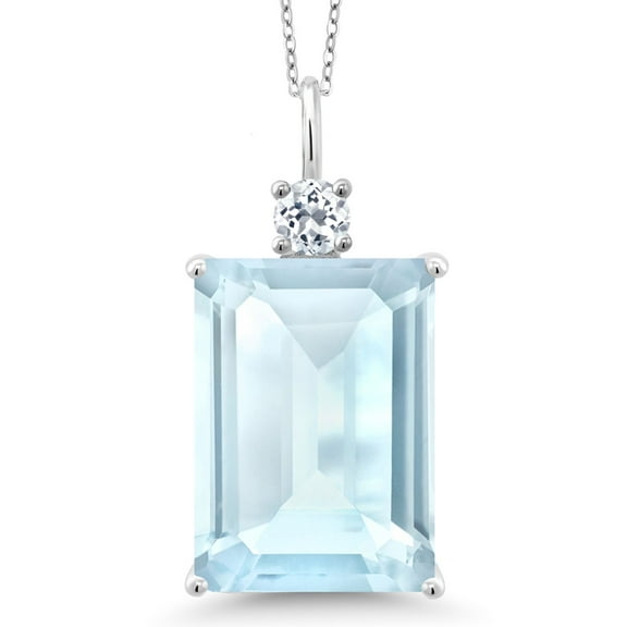 Gem Stone King 20.33 Cttw Sky Blue Topaz and White Topaz Pendant Necklace for Women | 925 Sterling Silver | Emerald Cut 18X13MM | With 18 inch Silver Chain