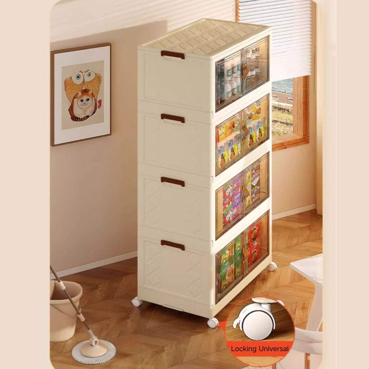 Jiarui 3 Tier Stackable Plastic Storage Bins with Lids, Collapsible Plastic Drawer Closet Organizers with Wheels