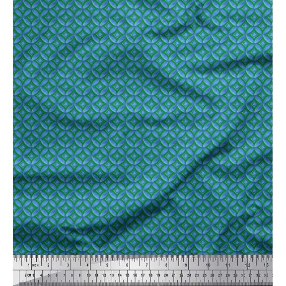 Soimoi Cotton Cambric Fabric Circle & Curve Diamond Geometric Printed Craft Fabric by the Yard 56 Inch Wide