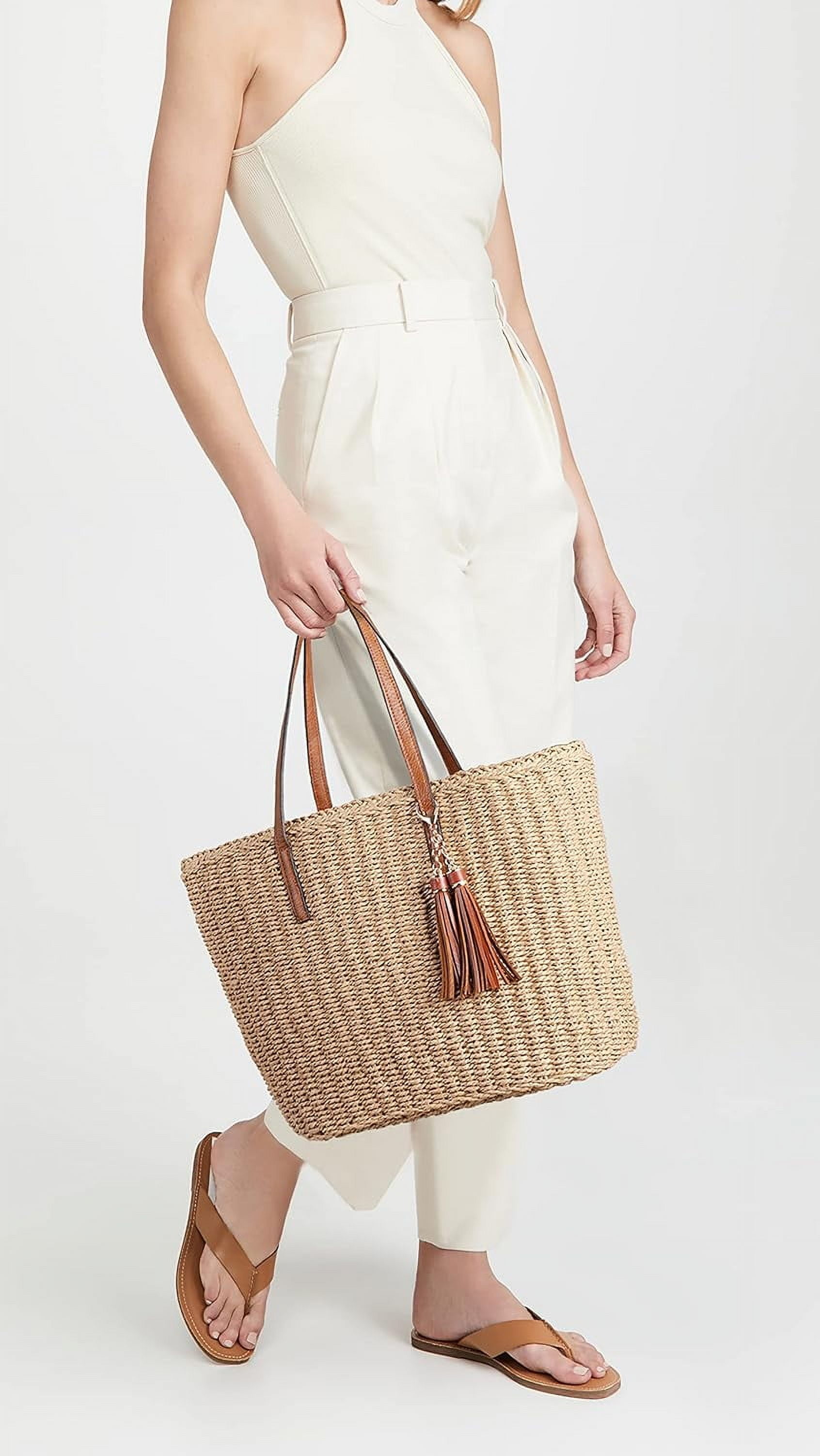 CAILDANL Straw Bags For Women | M Size Travel Straw Totes Bag Woven Summer Handmade Shoulder Bag Handbag
