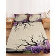 thumbnail image 2 of Full Size Fitted Sheet Set - Halloween 3 Piece Bedding Sets 16" Deep Pocket Fitted Sheet with 2 Pillowcases, Fall Farmhouse Spooky Branches Flowers Beige Brushed Microfiber Hotel Luxury Bed Sheets, 2 of 9