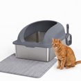 thumbnail image 2 of SHOUFTW 24 Inch Stainless Steel Cat Litter Box with Lid, Extra Large Enclosed Cat Litter Pan, High Wall Anti-Splash Design, Odor Control, Anti-Leakage, Includes Scoop and Mat, Dark Grey, 2 of 9