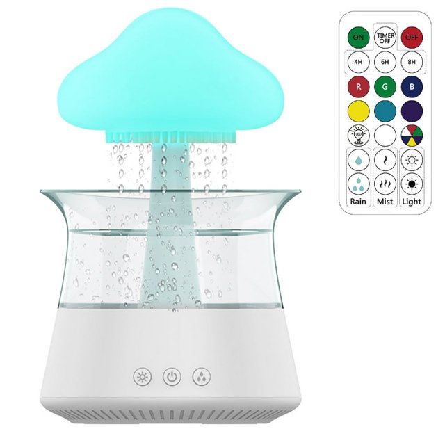 Cloud Rain Humidifier with 7 Colour Lights Timer Portable Raindrop Cloud Humidifier Reusable Aroma Diffuser Humidifier for Home Office Bedside