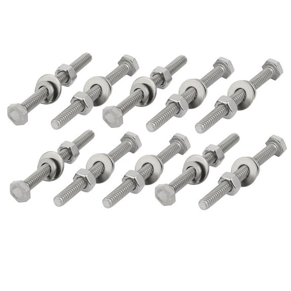 Unique Bargains 10 Set 304 Stainless Steel 1/4"-20 Thread 3" Length Hex Bolt Kit w Washer Nut