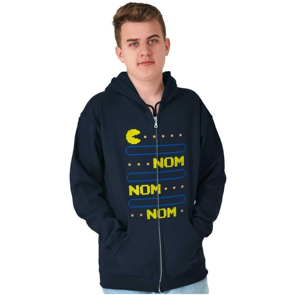 PACMAN Nom Nom Hungry Foodie Gamer Zip Up Hoodie Men's Women's Brisco Brands S