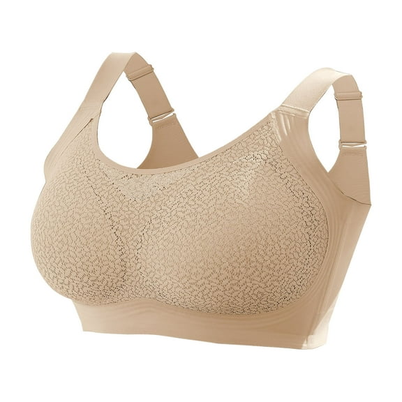 Qylux Women's Lace Plus Size Wireless Bra - Breathable No Underwire Full Coverage Bra,Everyday Comfort Bra,Nude,(M-4XL)