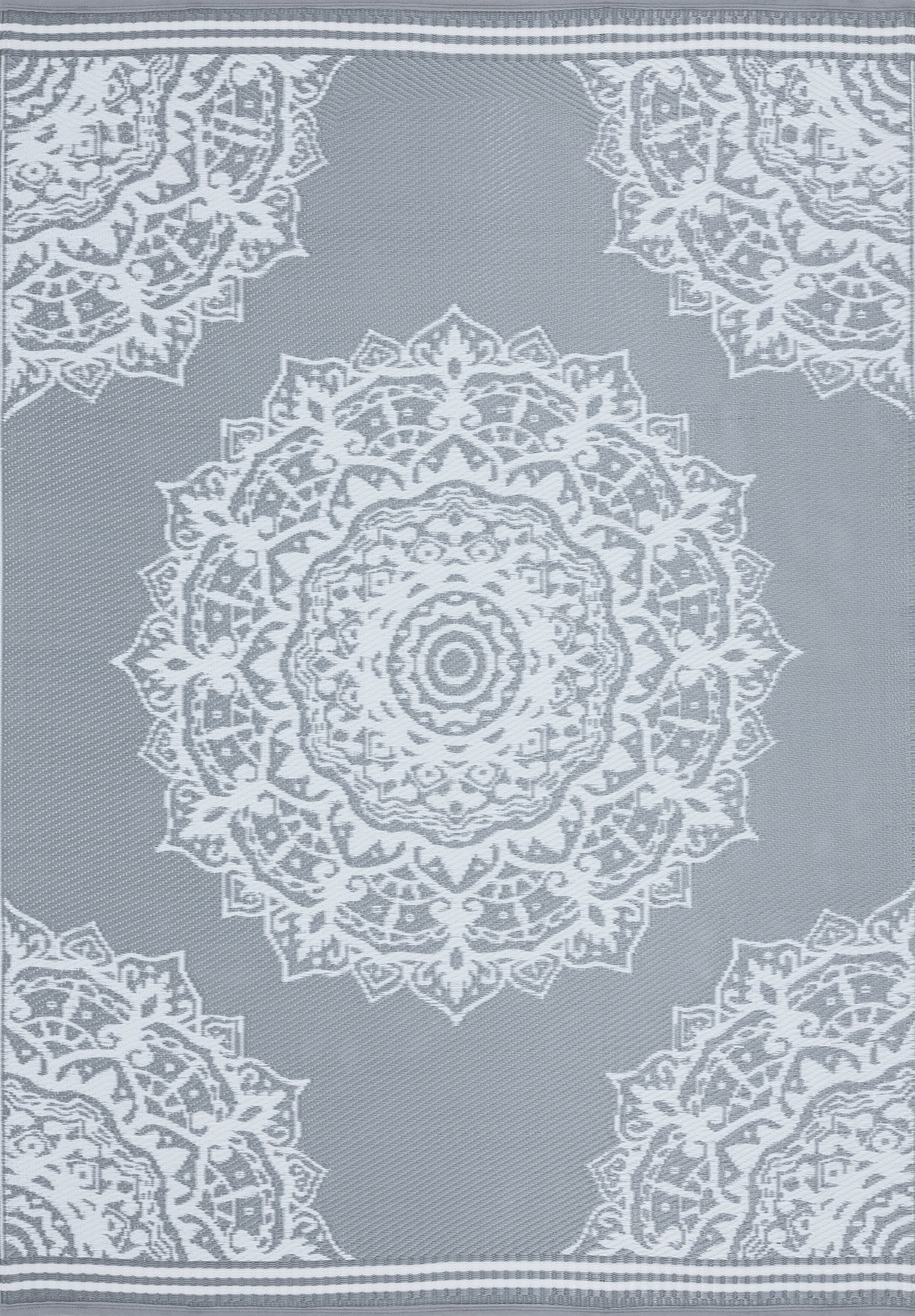 8x10 Reversible Gray Polypropylene Outdoor Medallion Area Rug