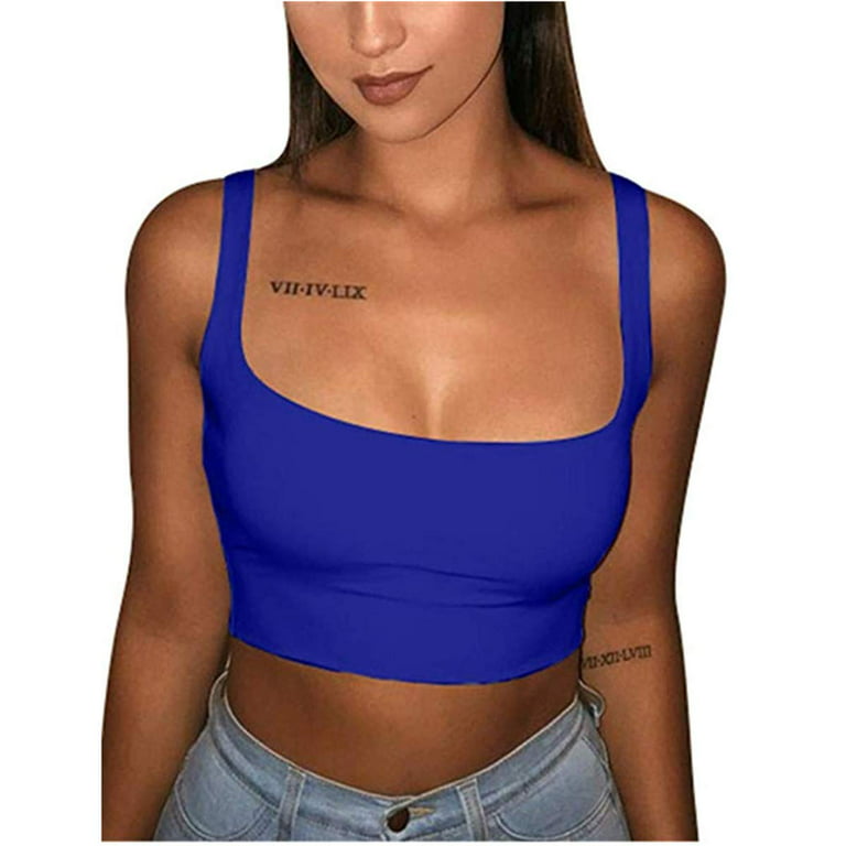 Women Summer Tank Top Solid Vest Crop Top Camisole Square Neck T-Shirt  Beach Sleeveless Sports Top