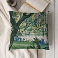 thumbnail image 3 of SHANXI Chinoiserie Pillow Covers , Asian Scenic Blue and Kelly Green Throw Pillows Farmhouse Chinoiserie Outdoor Decorative Pillowcase Linen Cushion Cover for Home Sofa Bedroom 22x22in, 3 of 5