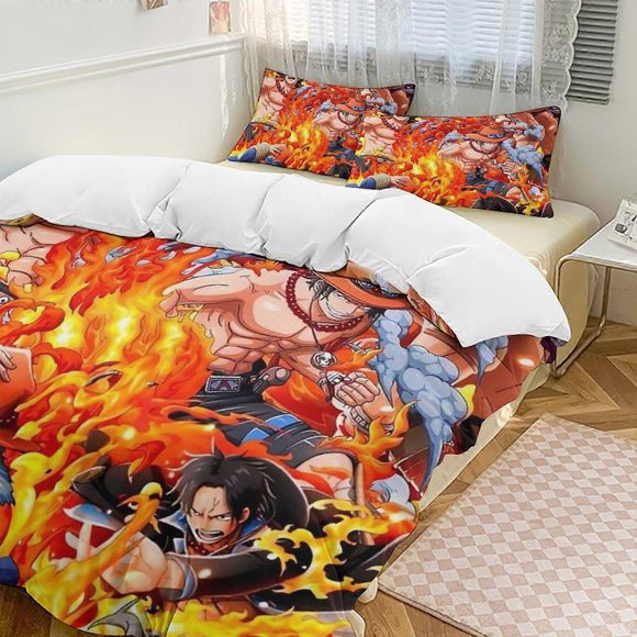 Bh185 PortgasD Ace Bed Duvet Cover Funny Anime Cartoon Bedding Sets Lightweight 3 Piece Comforter Sets, 1 Duvet Cover And 2 Pillowcases ka185(Single135x200cm)
