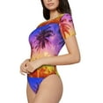 thumbnail image 2 of KLL Women 's Crew Neck Bodysuit Jumpsuits Palm Trees at Sunset Print Short onesies Stretch T Shirts, 2 of 7