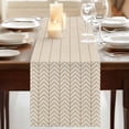 thumbnail image 3 of Simple Line Linen Texture Burlap Cotton Table Runner 13x90 Inches Long, Beige Modern Art Geometric Farmhouse Table Runners, Outdoor Dining Tablecloths Decor for Baby Shower/Party/Wedding, 3 of 8
