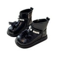 thumbnail image 2 of Black Girls Winter Warm Fleece Lined Ankle Boots with Soft Sole Casual Leather and Bow Design for Children Kids Fall Autumn Outdoor Indoor Use Comfortable, 2 of 7