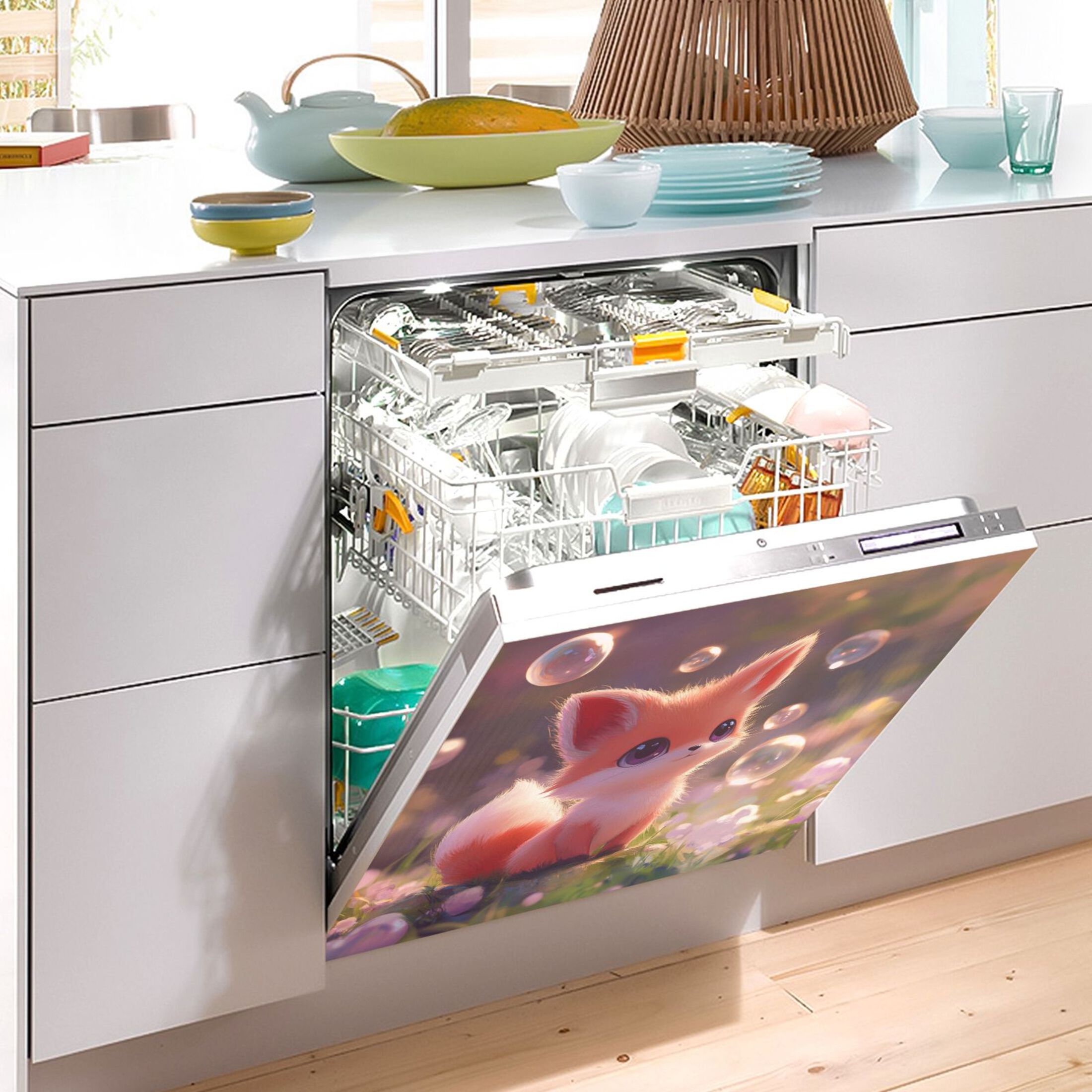 Dishwasher Magnetic Sticker 23x26 Inch Refrigerator Magnetic Sticker Washing Machine Magnetic Sticker Kitchen Panel Magnetic Sticker Home Decor Adorable Orange Fox