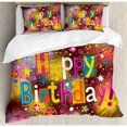 thumbnail image 3 of Birthday Duvet Cover Set Twin Size, Colorful Fun Graphic Lettering with Stars Dots Daisies on a Blurred Background, Decorative 2 Piece Bedding Set with 1 Pillow Sham, Multicolor, by Ambesonne, 3 of 3