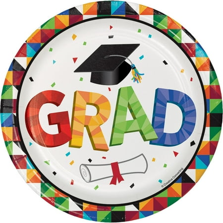 Graduation Paper Plates - Club Pack of 96 Graduation Fun Confetti Disposable Luncheon Plates 6.5