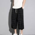 thumbnail image 2 of ZVNAΖH Mens Below Knee 3/4 Pant Summer Casual Check Drawstring Elastic Waist Capris Pants Loungewear, 2 of 9