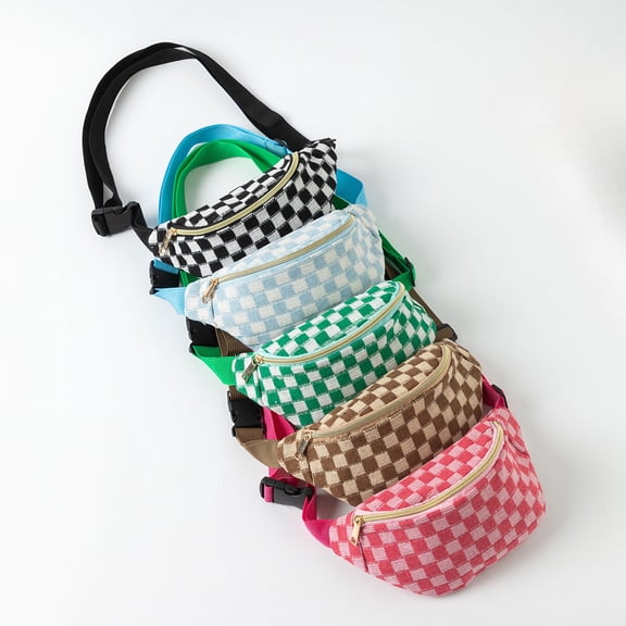 5 Pack Checkered & Plaid Belt Bag Adjustable Waist Bag with Belt, Lightweight Crossbody/Backpack Suitable for Travel, Hiking, Cycling, Running