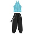 thumbnail image 3 of TiaoBug Girls Jazz Dance Performance Costume Hip Hop Dance Clothes Athletic Tracksuit Tank Top and Light Blue 14, 3 of 5