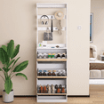 thumbnail image 3 of Tall Mirror Shoe Cabinet with 3 Flip Drawers, 5 Hooks & Rod Hanger, Narrow Shoe Storage Cabinet with Top Cubby, Shoe Rack Organizer for Entryway, 3 of 14