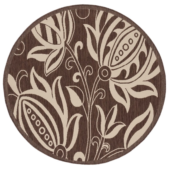 Safavieh Courtyard Crystal Floral Indoor/Outdoor Area Rug, Chocolate/Natural, 5'3" x 5'3" Round