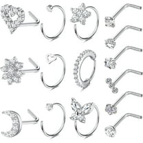 Briana Williams 20G Nose Rings for Women Surgical Steel Nose Ring Hoops Heart CZ Flower
