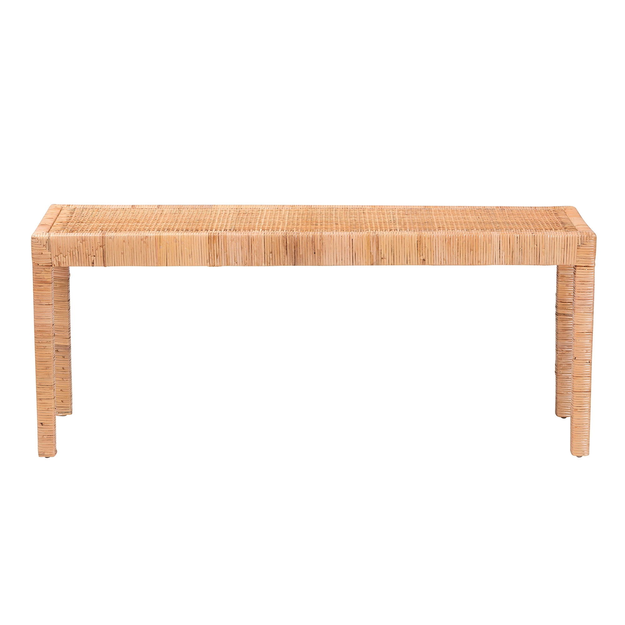bali & pari Abelia Modern Bohemian Natural Rattan and Mahogany Wood Long Accent Bench