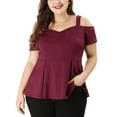 thumbnail image 2 of MODA NOVA Juniors' Plus Size Solid Cold Shoulder Peplum Blouse Tops Red 4X, 2 of 5