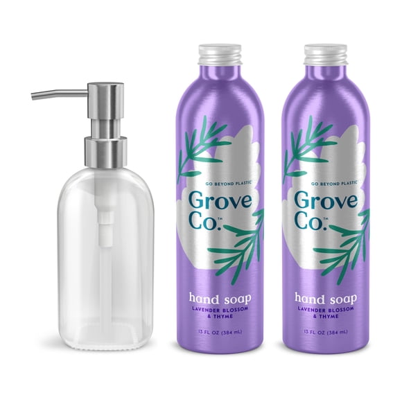 Grove Co. Recambios de jabón de manos en gel hidratante (3 x 13 onzas líquidas) Juego de recambio de limpiador de manos líquido sin plástico Deja las manos suaves y limpias Fragancia natural de nara