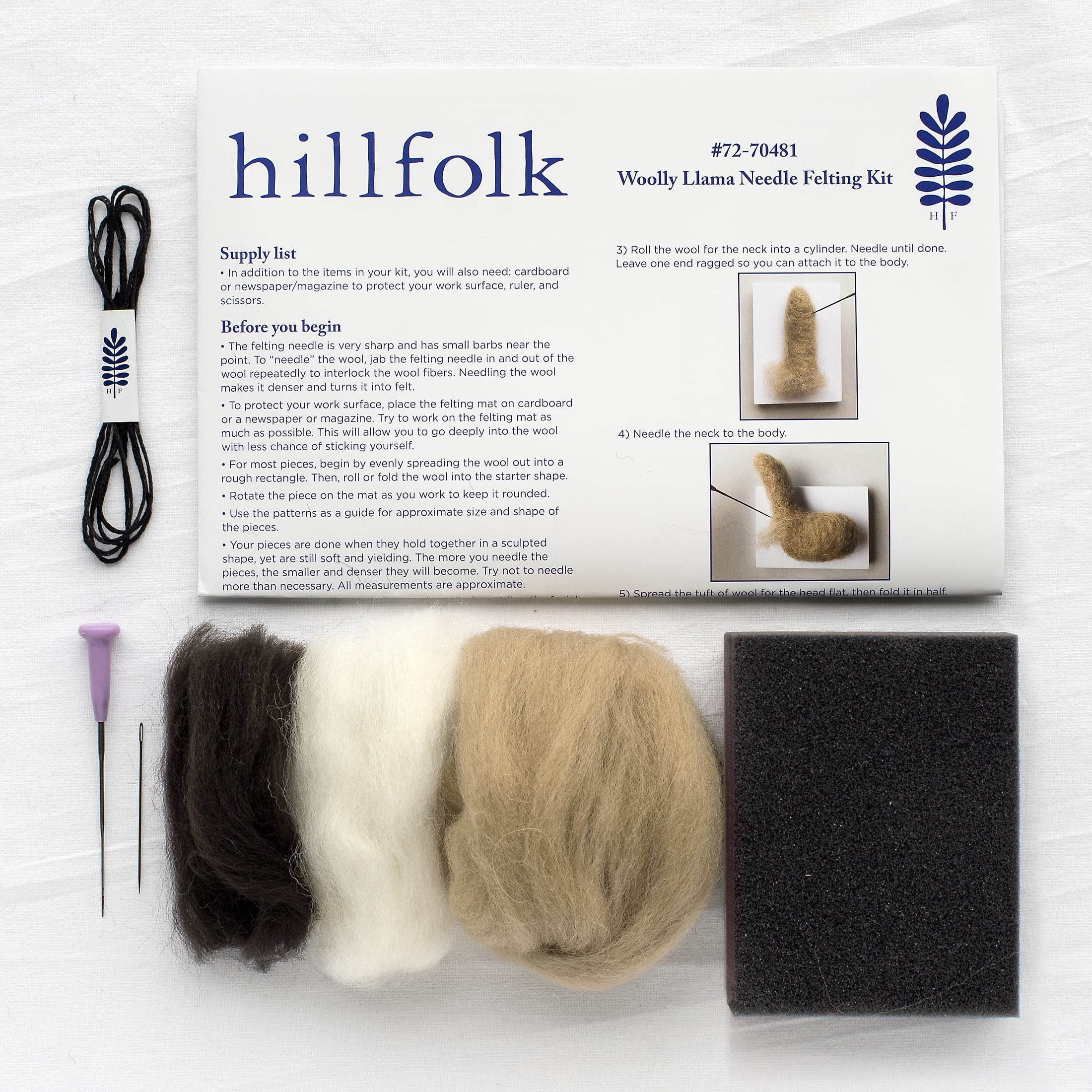 Hillfolk Llama Needle Felting Kit with Wool Roving and