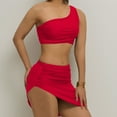 thumbnail image 2 of UTSJKR High Waisted Three Bikini Sets for Women One Shoulder Push up Top Triangle Bathing Suits Sexy Swimsuits with Skirt Cover Up Red S, 2 of 4