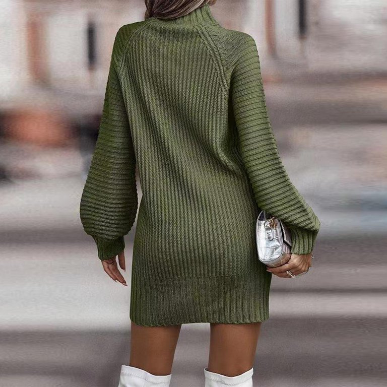HAJWOH Fall Dresses for Women Long Sleeve Sweater Dress Knit Pullover  Dresses Turtleneck Bodycon Fashion Fall Mini Sweaters Dresses Army Green M  - Walmart.com