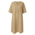 thumbnail image 4 of Sngxgn Women's V Neck Swing Ruffle Long Sleeve Mini Dress(Khaki,XL), 4 of 5