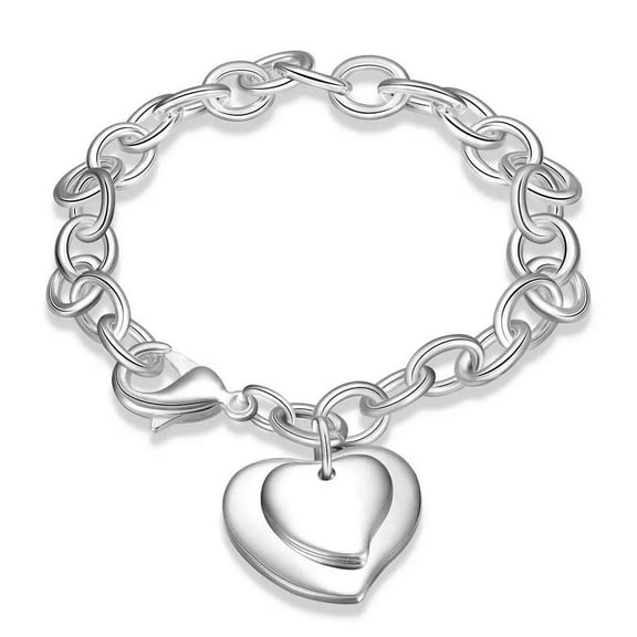 QQTDFG 925 Sterling Solid Silver Charm Round Bangle Women's Men Fashion Heart Bracelet -default