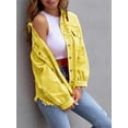thumbnail image 4 of Elippeo Women's Spring Autumn Denim Coat Lapel Long Sleeve Solid Color Button Up Ripped Jacket, 4 of 6
