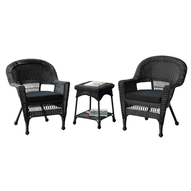 Jeco 3 Piece Wicker Conversation Set with Black Cushions
